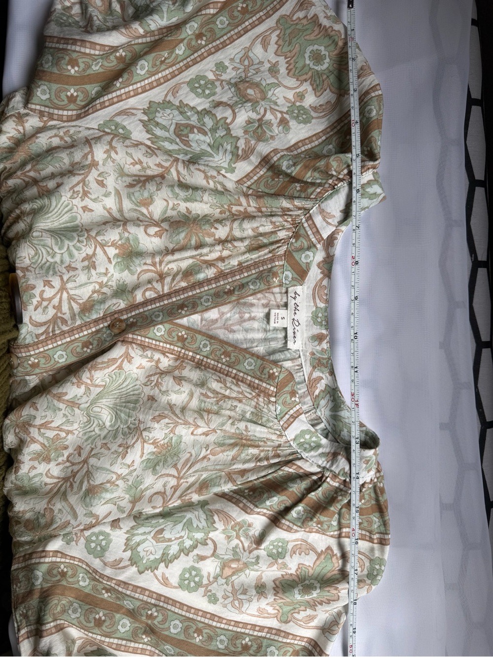 by the river boho floral midi maxi dress cream sage puff sleeve size s - Picture 9 of 10